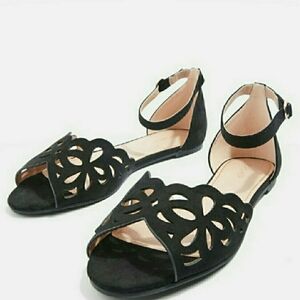 Topshop Hoop Laser Cut Black Sandals 38